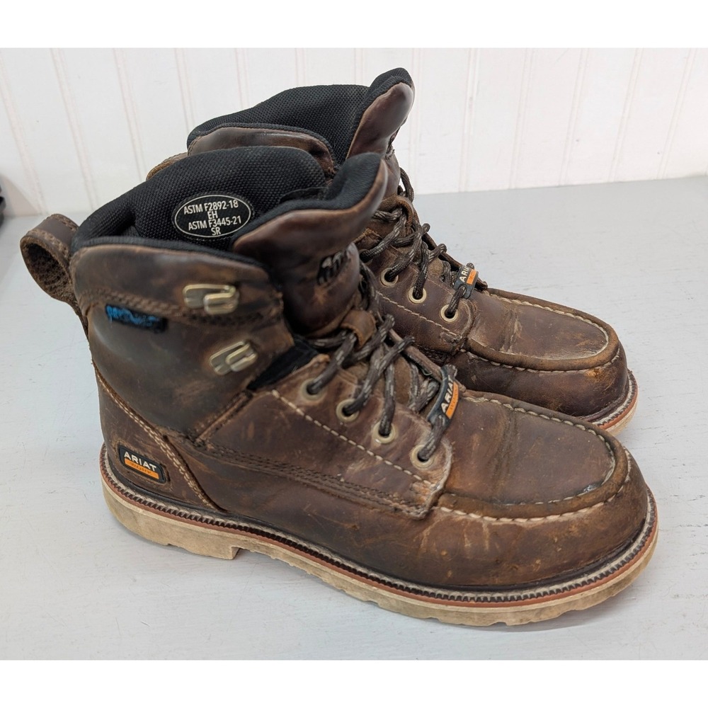 Ariat Rebar Wedge Brown Leather Waterproof Moc Toe Work Boots Womens 8B 10053822